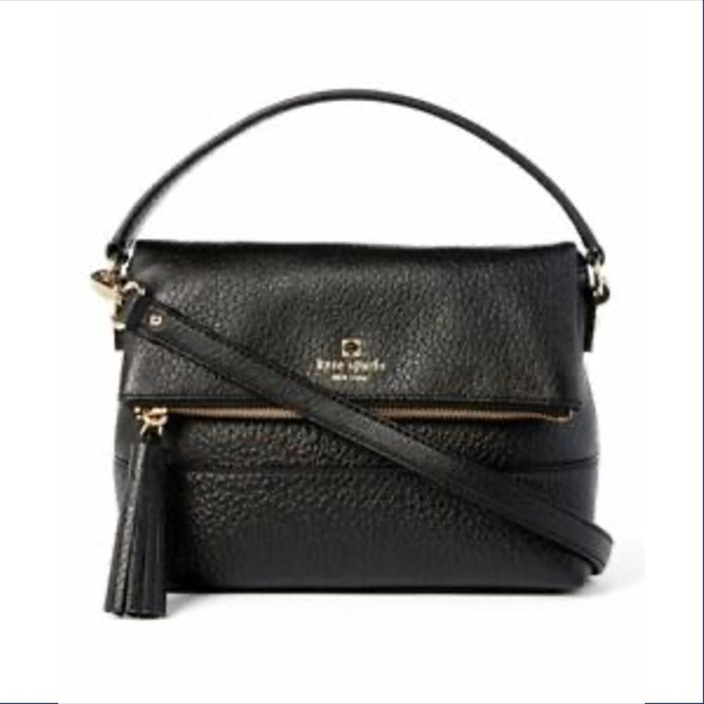 Kate Spade Black Mini Carmen Southport Avenue Leather Fold-Over Crossbody Bag - Picture 1 of 4